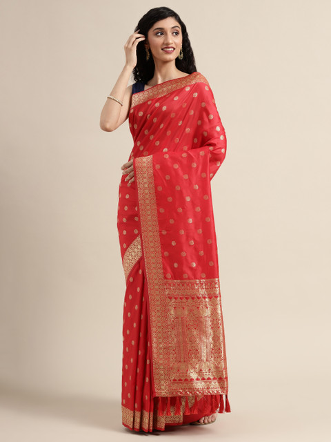 

VASTRANAND Red & Gold-Toned Silk Blend Woven Design Banarasi Saree
