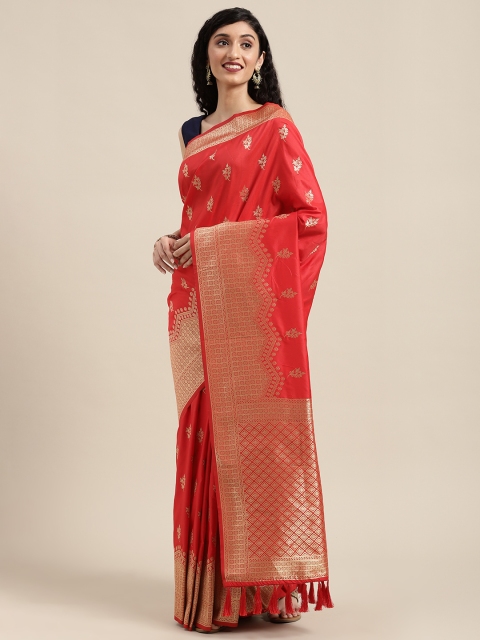 

VASTRANAND Red & Gold-Coloured Woven Design Banarasi Celebrity Saree