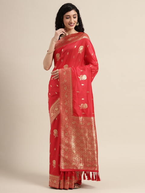 

VASTRANAND Red & Gold-Toned Silk Blend Woven Design Banarasi Saree