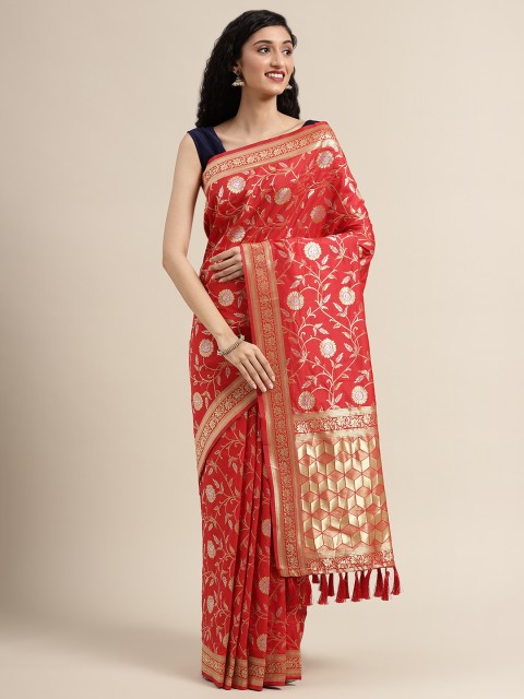 

VASTRANAND Red & Gold-Toned Silk Blend Woven Design Banarasi Saree