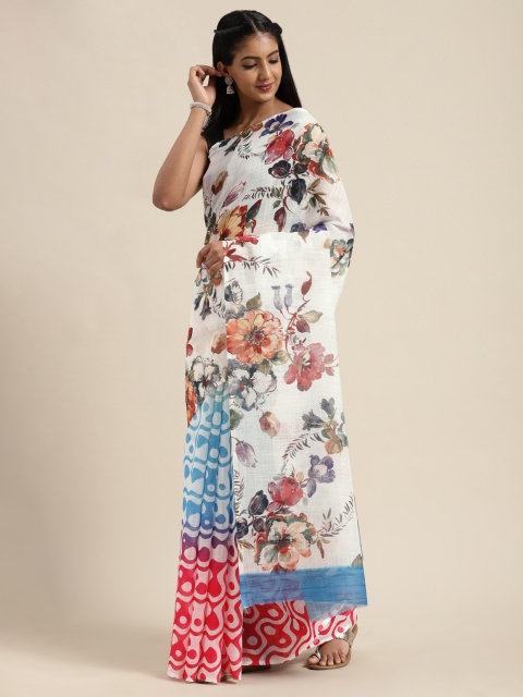 

VASTRANAND White Printed Linen Blend Saree