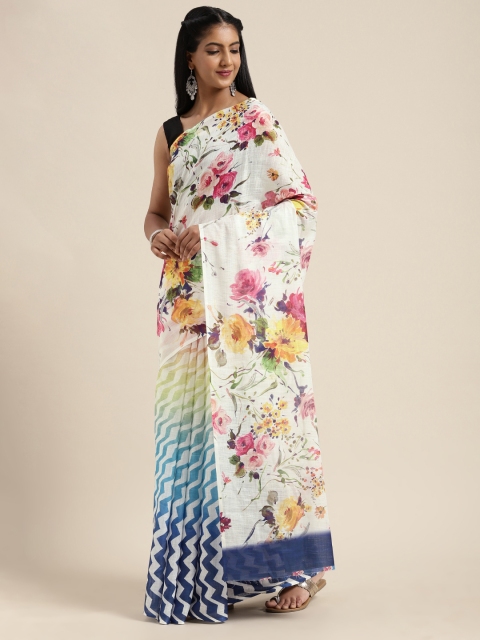 

VASTRANAND White Printed Linen Blend Saree
