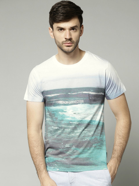 

French Connection Blue & White Printed T-shirt