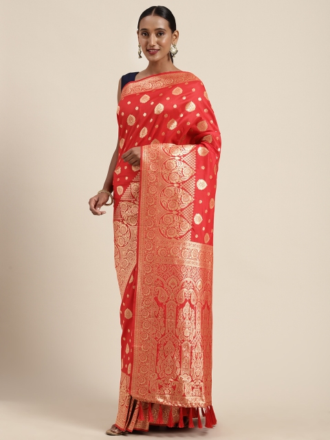 

VASTRANAND Red & Golden Silk Blend Woven Design Banarasi Saree