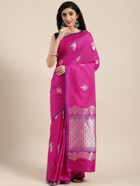 

VASTRANAND Pink & Gold-Toned Silk Blend Woven Design Banarasi Saree