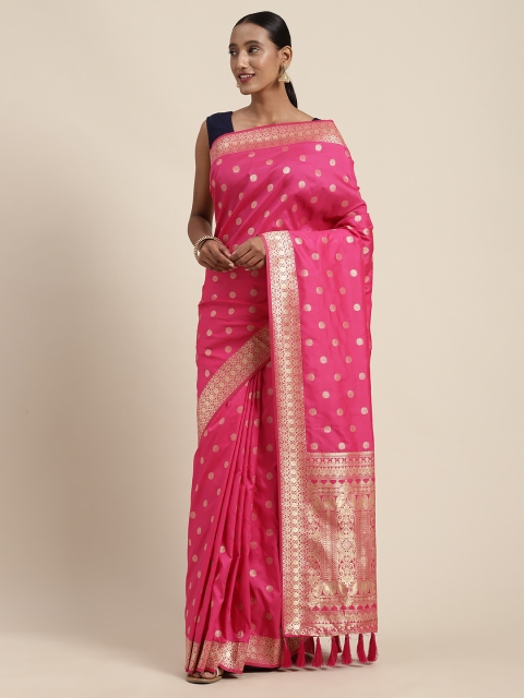 

VASTRANAND Pink & Gold-Toned Silk Blend Woven Design Banarasi Saree
