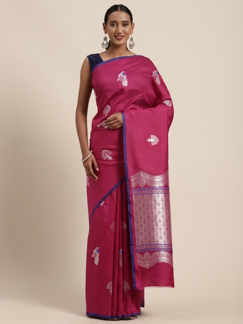 

VASTRANAND Magenta & Silver-Toned Woven Design Banarasi Saree