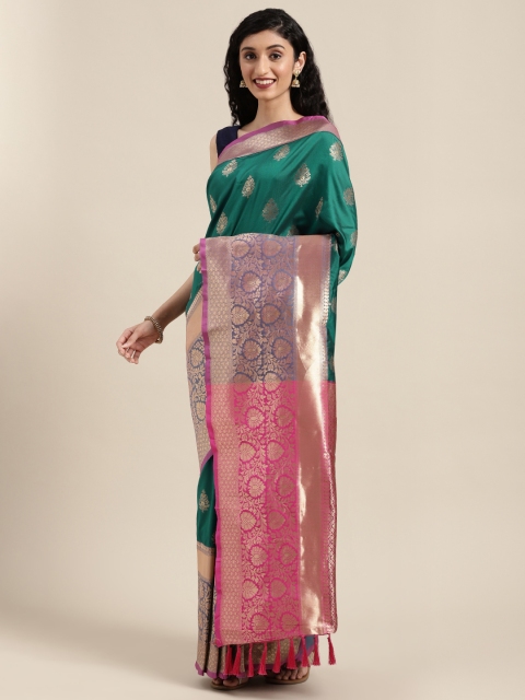 

VASTRANAND Green & Golden Silk Blend Woven Design Banarasi Saree