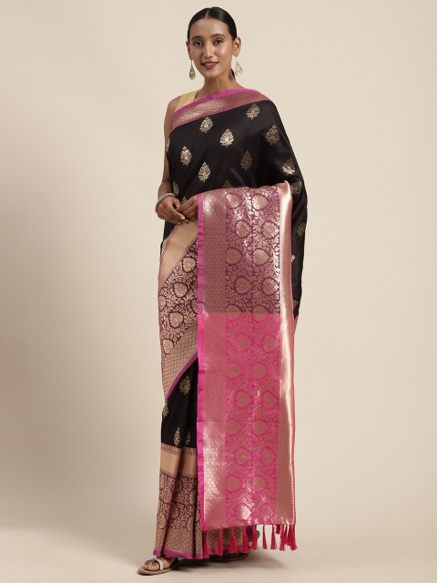 

VASTRANAND Black & Gold-Toned Woven Design Banarasi Saree