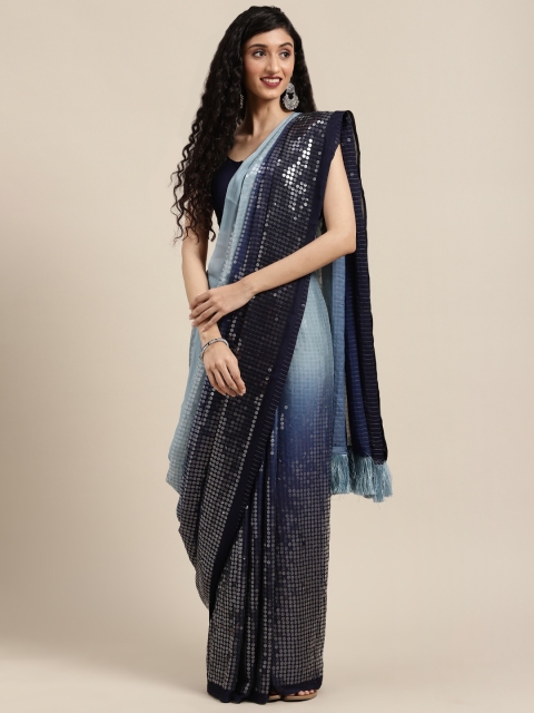 

VASTRANAND Navy Blue Embellished Poly Silk Saree