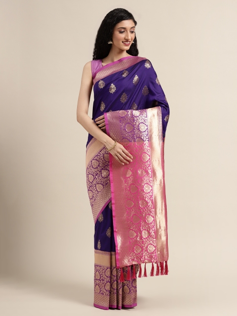 

VASTRANAND Purple & Gold-Toned Silk Blend Woven Design Banarasi Saree
