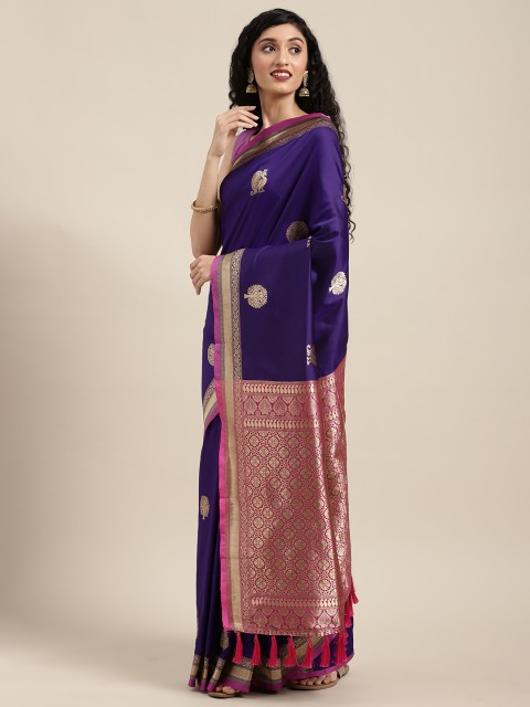 

VASTRANAND Blue & Gold-Toned Silk Blend Woven Design Banarasi Saree
