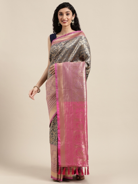 

VASTRANAND Grey & Gold-Coloured Woven Design Banarasi Celebrity Saree