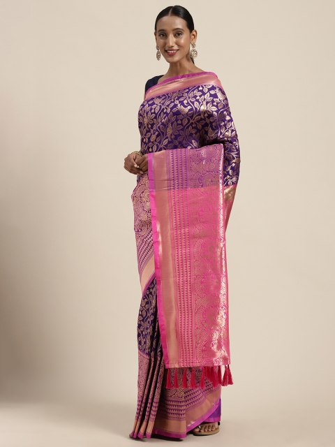 

VASTRANAND Purple & Golden Silk Blend Woven Design Banarasi Saree