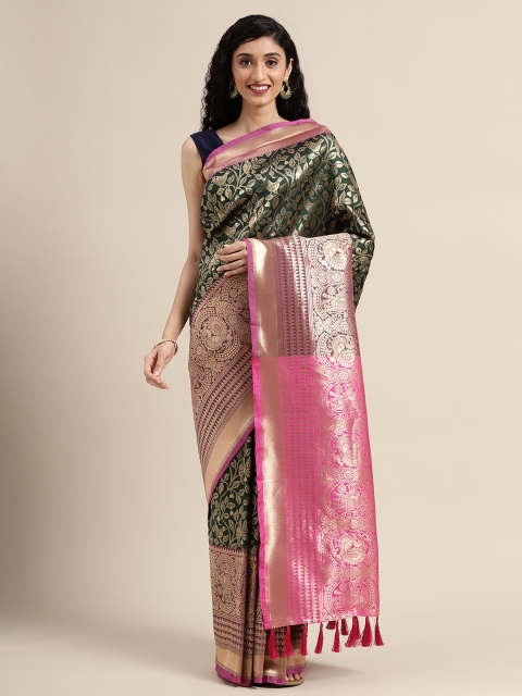 

VASTRANAND Green & Gold-Toned Silk Blend Woven Design Banarasi Saree