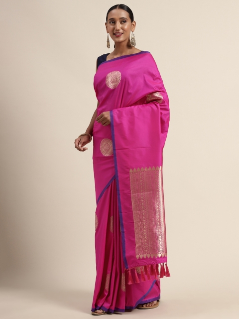 

VASTRANAND Pink & Gold-Toned Woven Design Banarasi Saree