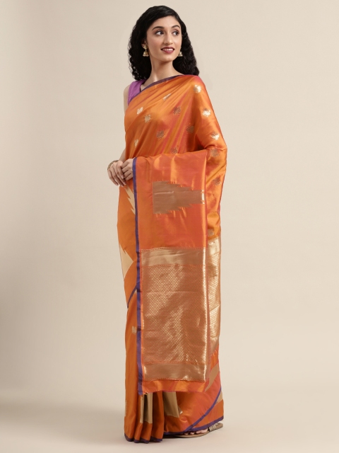 

VASTRANAND Mustard Yellow & Gold-Toned Silk Blend Woven Design Banarasi Saree