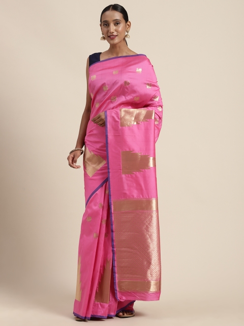

VASTRANAND Pink & Gold-Toned Silk Blend Woven Design Banarasi Saree