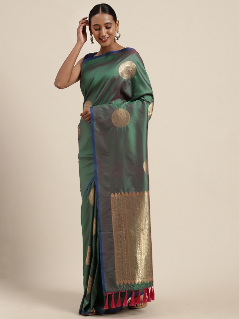 

VASTRANAND Green & Gold-Toned Silk Blend Woven Design Banarasi Saree