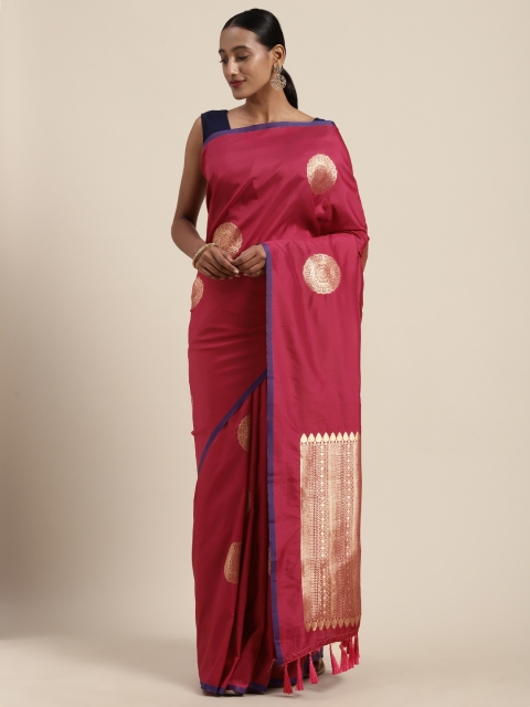 

VASTRANAND Magenta Pink & Golden Silk Blend Woven Design Banarasi Saree