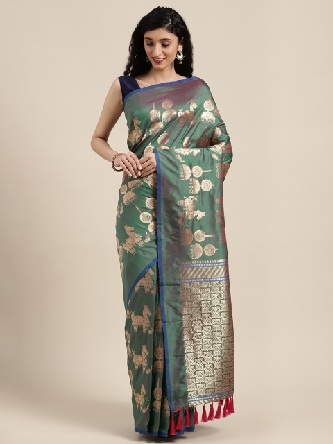 

VASTRANAND Green & Gold-Coloured Woven Design Banarasi Celebrity Saree