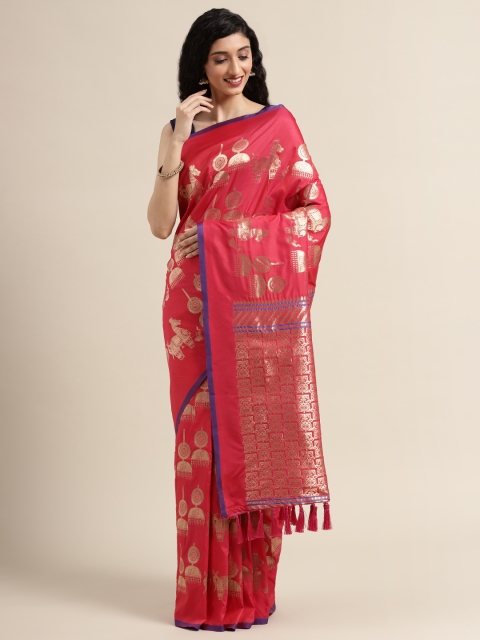 

VASTRANAND Red & Gold-Toned Silk Blend Woven Design Banarasi Saree