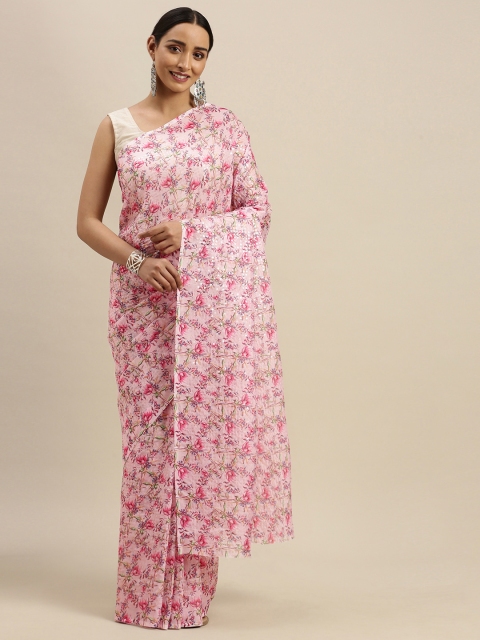 

VASTRANAND Pink & Green Pure Silk Printed Saree