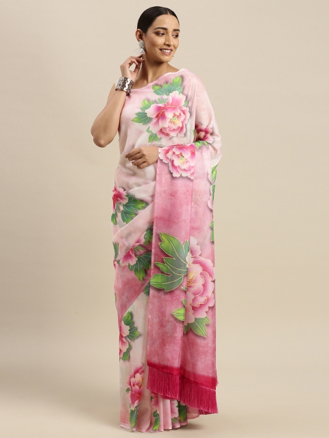 

VASTRANAND Pink & Green Pure Silk Printed Saree