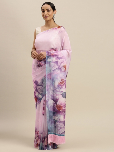 

VASTRANAND Pink & Purple Pure Silk Printed Saree