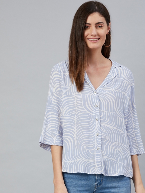 

Marks & Spencer Women Blue & White Printed Casual Shirt