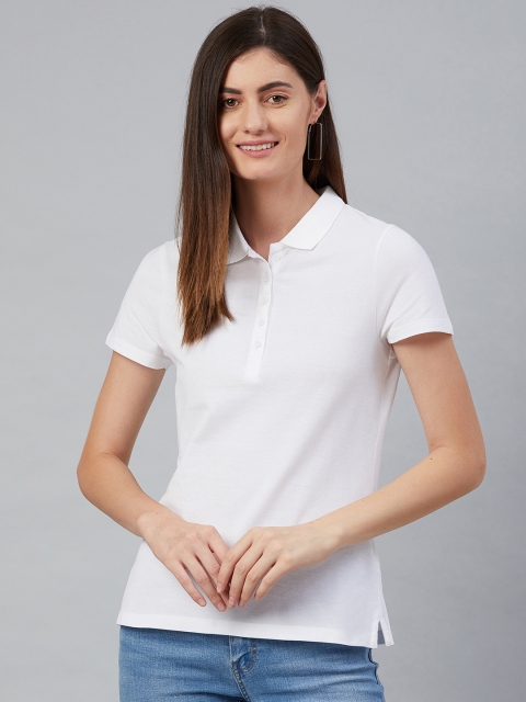 

Marks & Spencer Women White Solid Pure Cotton Polo Collar T-shirt