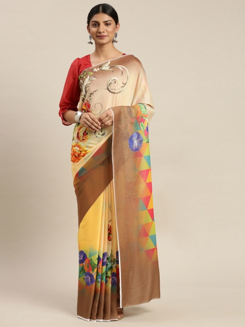 

Om Shantam Sarees Yellow & Brown Polycotton Printed Ikat Saree