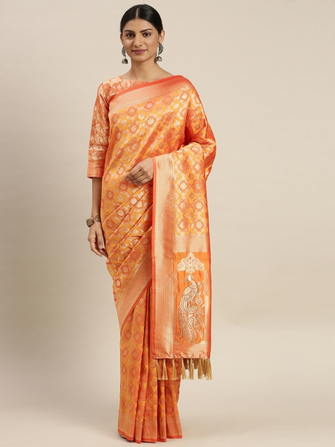 

Om Shantam Sarees Mustard & Gold-Toned Woven Design Kanjeevaram Saree