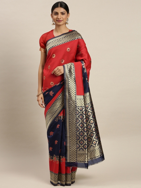 

Om Shantam Sarees Red Poly Silk Woven Design Kanjeevaram Saree