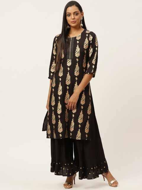 

Laabha Women Black & Golden Ethnic Motifs Printed Kurta with Palazzos