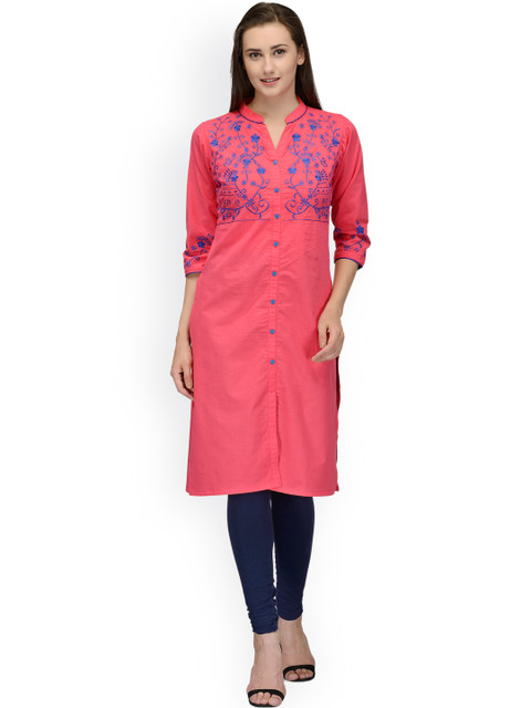 

Bitterlime Pink Embroidered Kurta