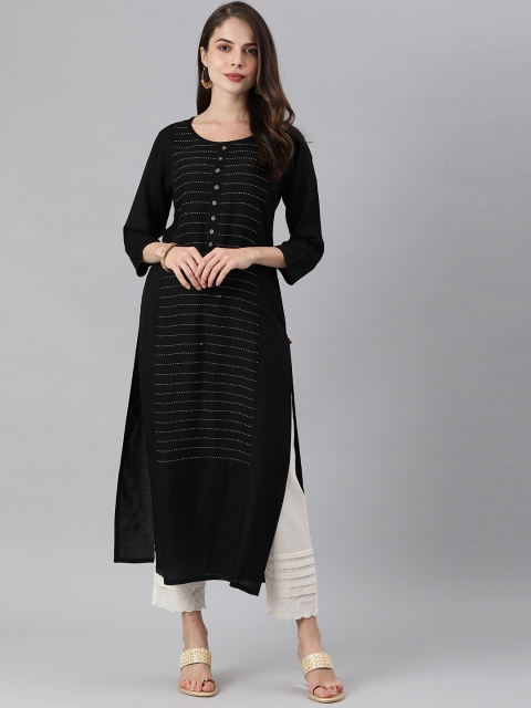 

Ksut Women Black & White Striped Thread Work Kurta