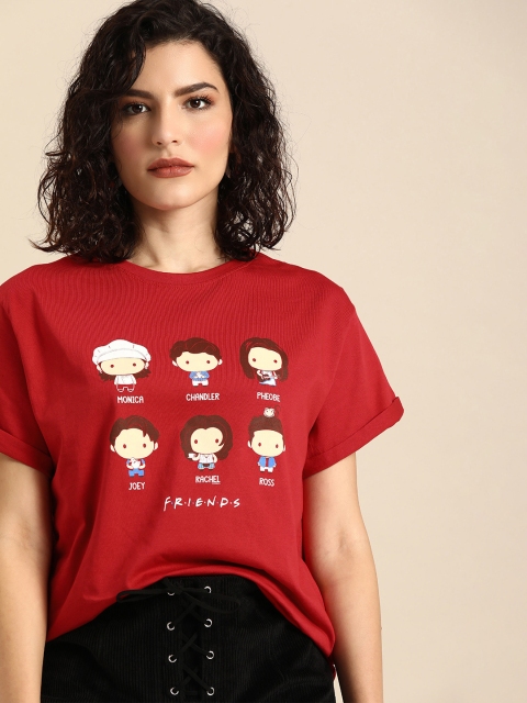 

Bewakoof Women Red Chibi Friends Printed Cotton Pure Cotton T-shirt