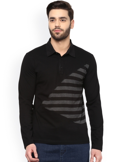 

Hypernation Black Striped Slim Fit Polo T-shirt