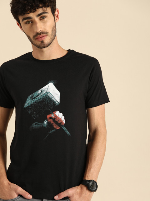 

Bewakoof Men Black Thor Printed Round Neck Pure Cotton T-shirt