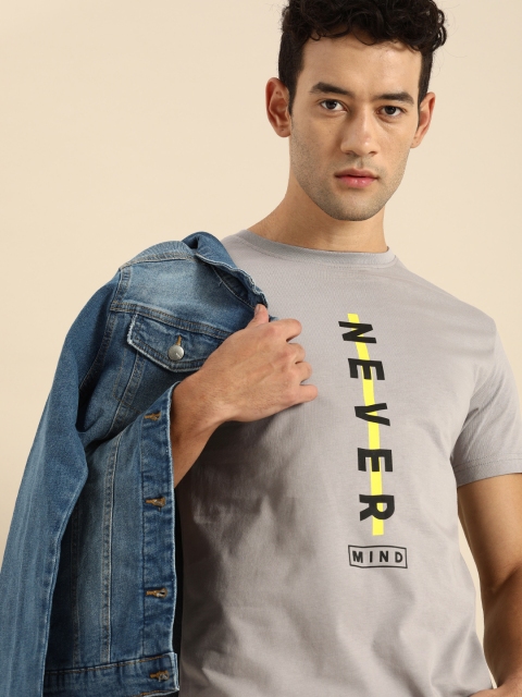 

Bewakoof Men Grey Printed Round Neck Pure Cotton T-shirt
