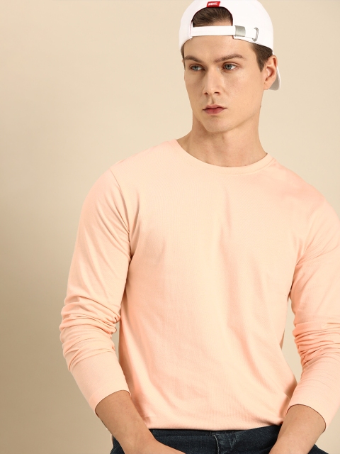 

Bewakoof Men Peach-Coloured Solid Round Neck T-shirt