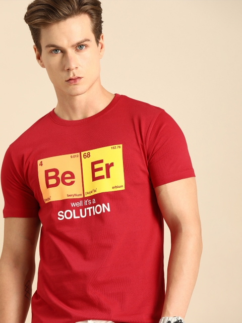 

Bewakoof Men Red Printed Round Neck Pure Cotton T-shirt