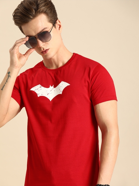 

Bewakoof Men Red Batman Logo Printed Glow In the Dark Round Neck Pure Cotton T-shirt