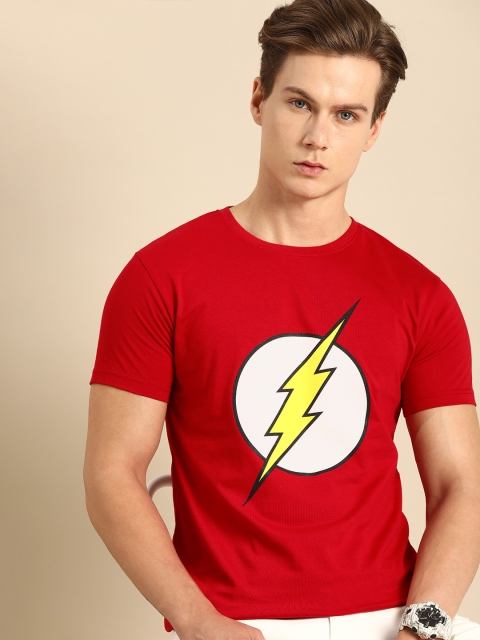 

Bewakoof Men Red Flash Logo Printed Round Neck Pure Cotton T-shirt