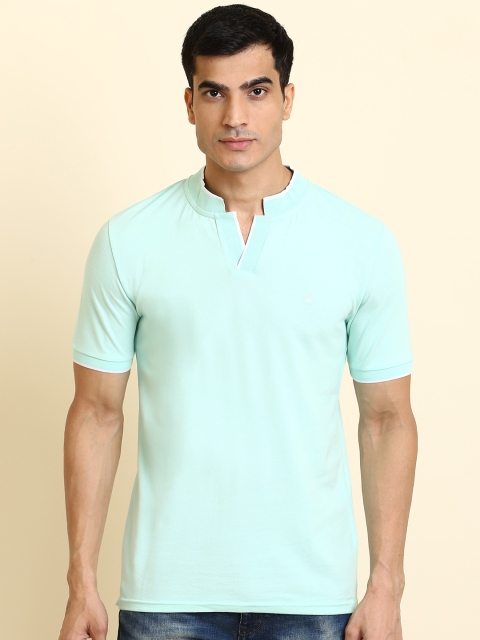 

United Colors of Benetton Men Sea Green Mandarin Collar T-shirt