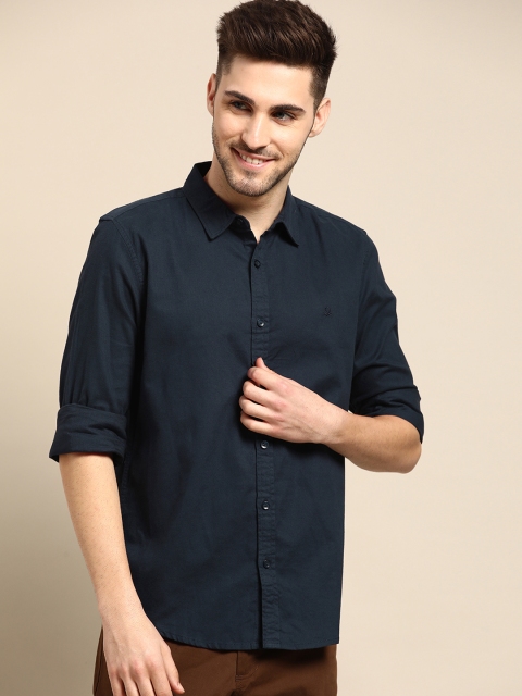 

United Colors of Benetton Men Navy Blue Solid Slim Fit Casual Shirt