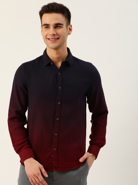 

United Colors of Benetton Men Navy & Rust Red Ombre Effect Slim Fit Printed Casual Shirt, Navy blue