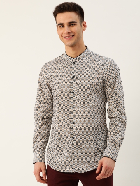 

United Colors of Benetton Men White & Brown Slim Fit Printed Casual Shirt