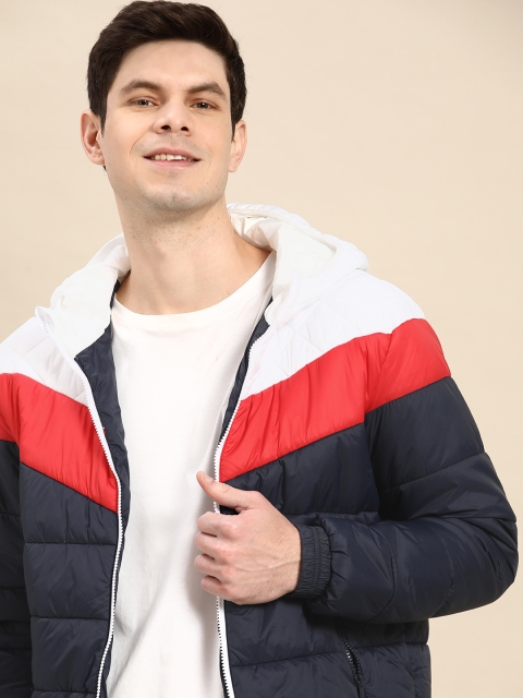 

United Colors of Benetton Men Navy Blue & White Colourblocked Padded Jacket